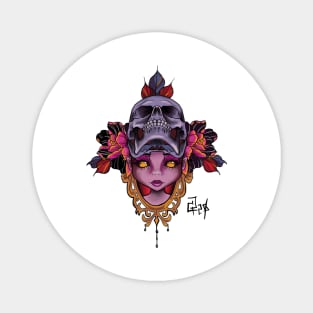 Girl face skull peonies Magnet